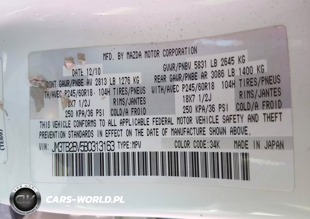 2011 Mazda Cx-9 Sport VIN:JM3TB2BV5B0313163 - 9