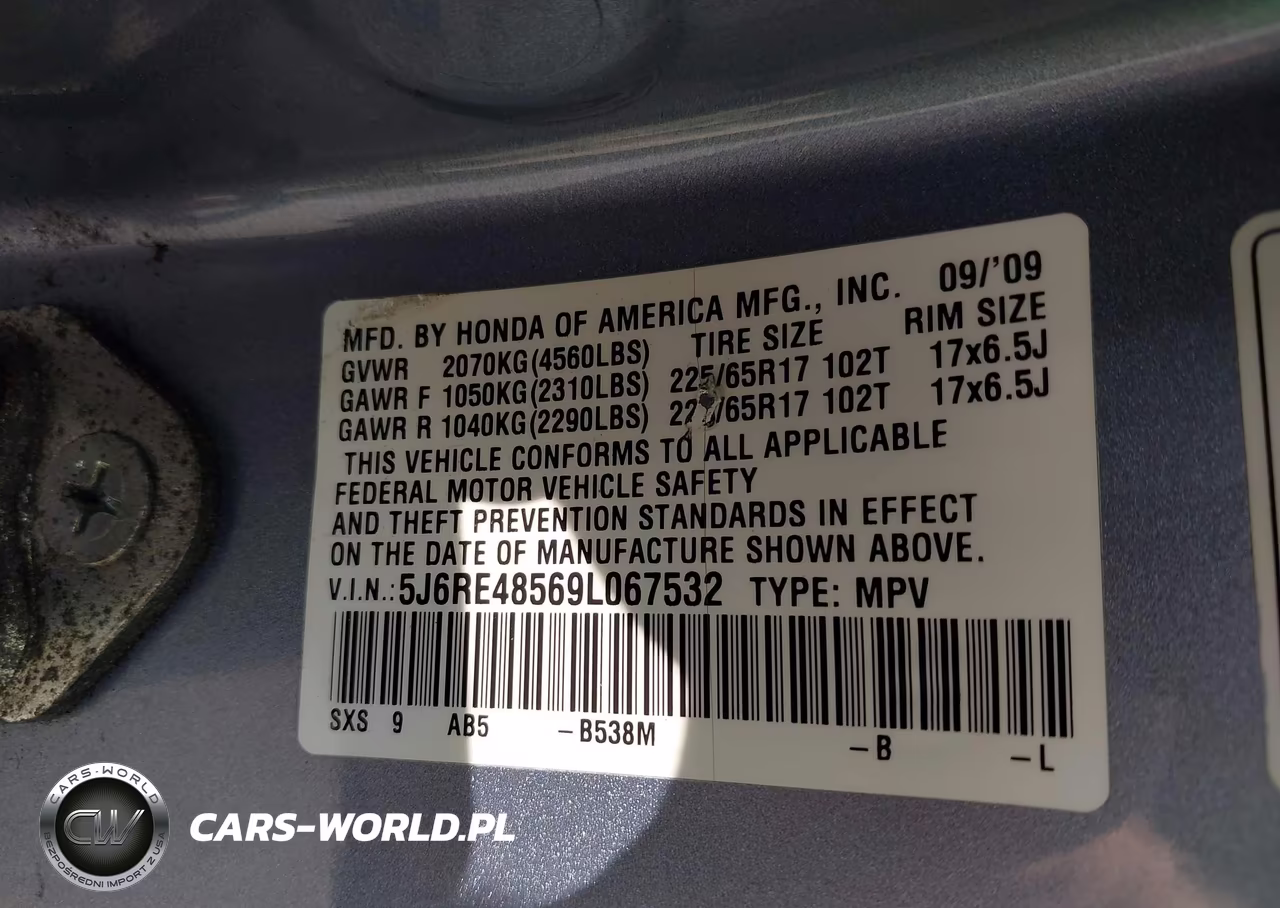 2009 Honda Cr-V Ex VIN:5J6RE48569L067532 - 9