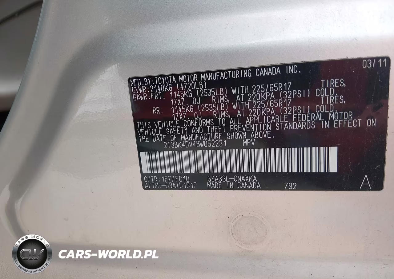 2011 Toyota Rav4 Base V6 VIN:2T3BK4DV4BW052231 - 9