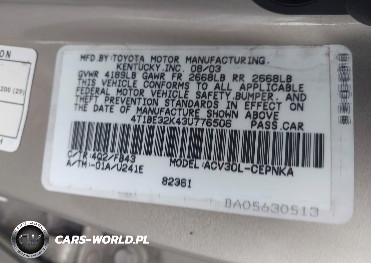 2003 Toyota Camry Le VIN:4T1BE32K43U776506 - 9