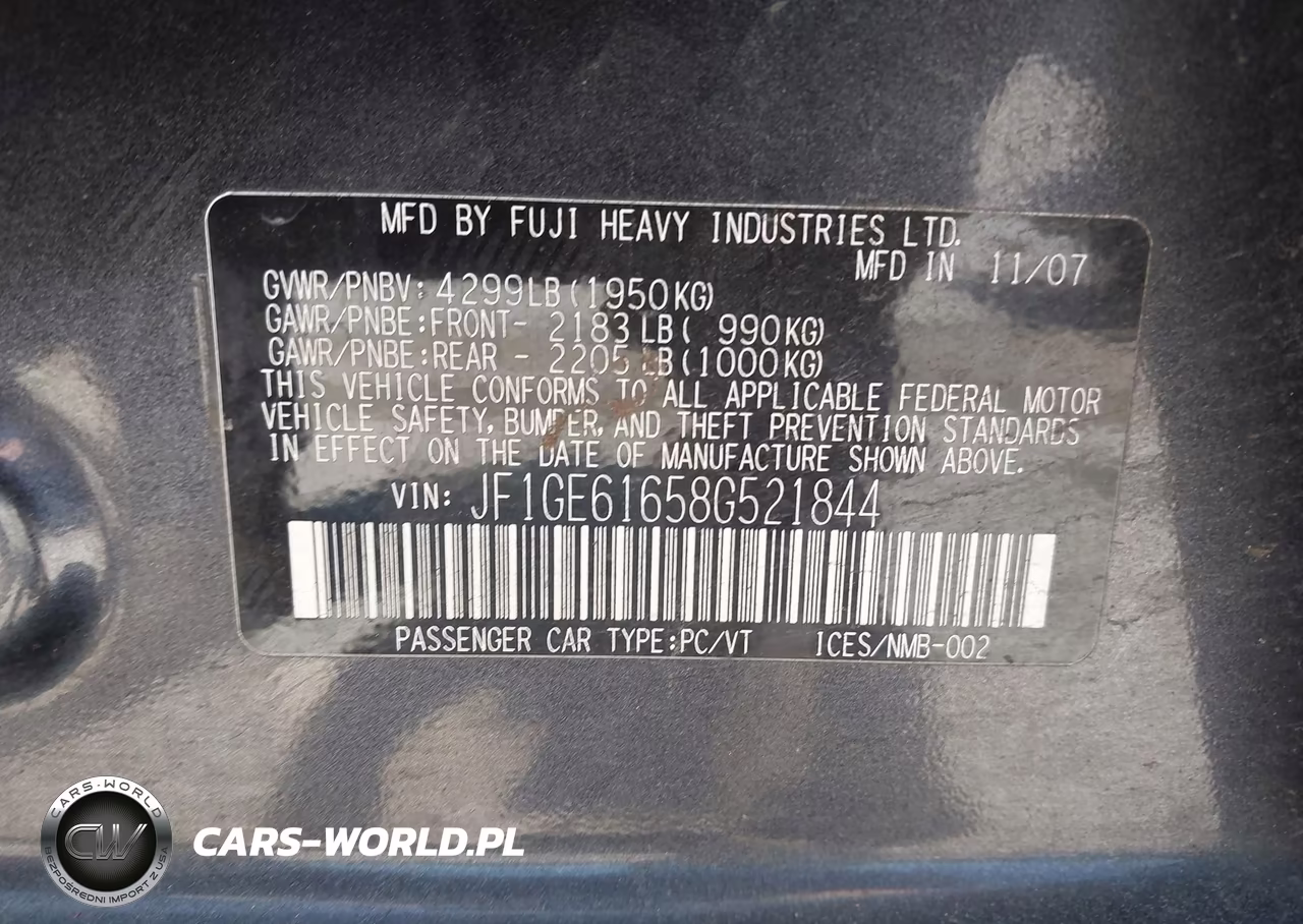 2008 Subaru Impreza (Natl) I VIN:JF1GE61658G521844 - 9