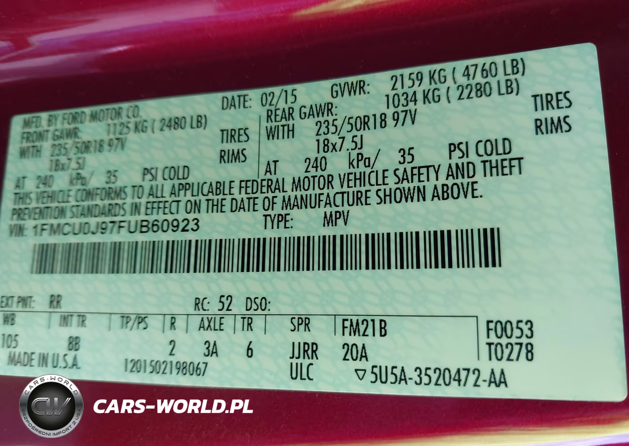 2015 Ford Escape Titanium VIN:1FMCU0J97FUB60923 - 9
