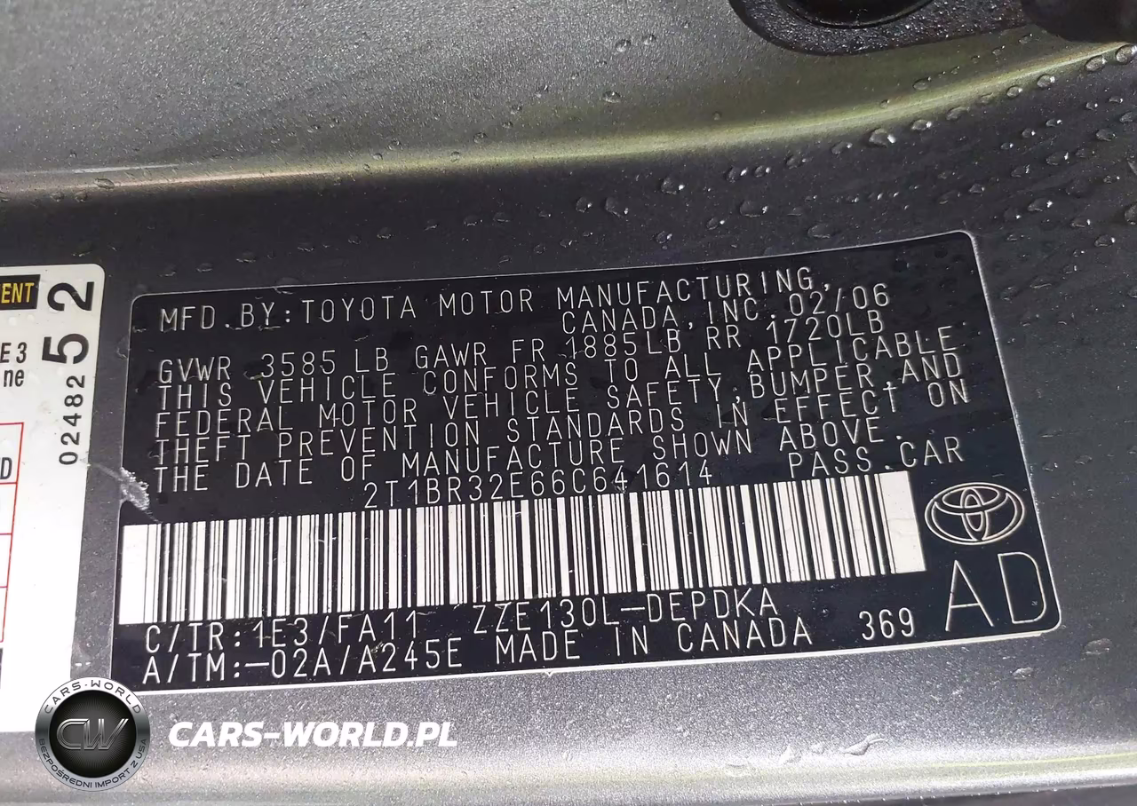 2006 Toyota Corolla Ce VIN:2T1BR32E66C641614 - 9