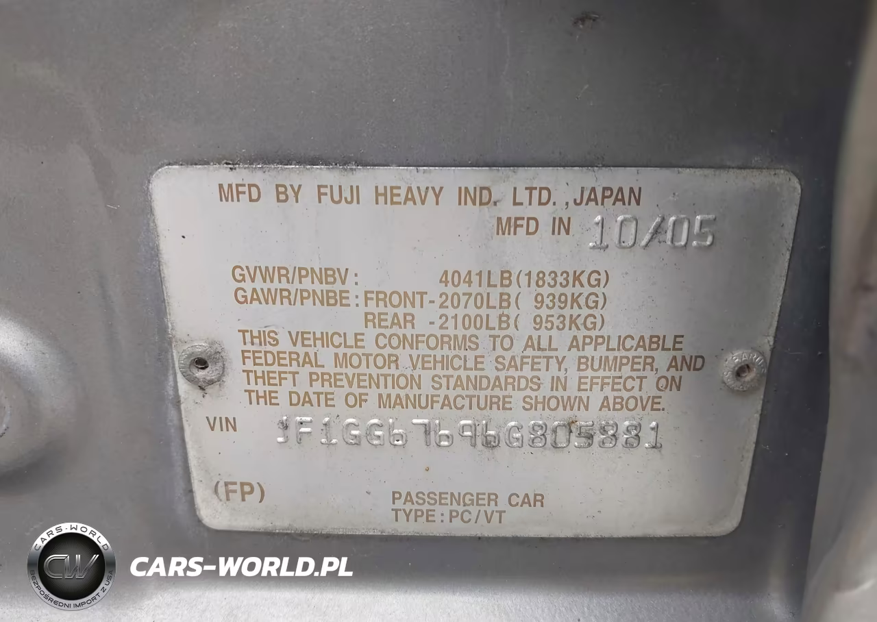2006 Subaru Impreza 2.5I VIN:JF1GG67696G805881 - 9