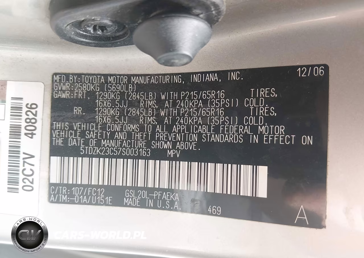 2007 Toyota Sienna Le VIN:5TDZK23C57S003163 - 9