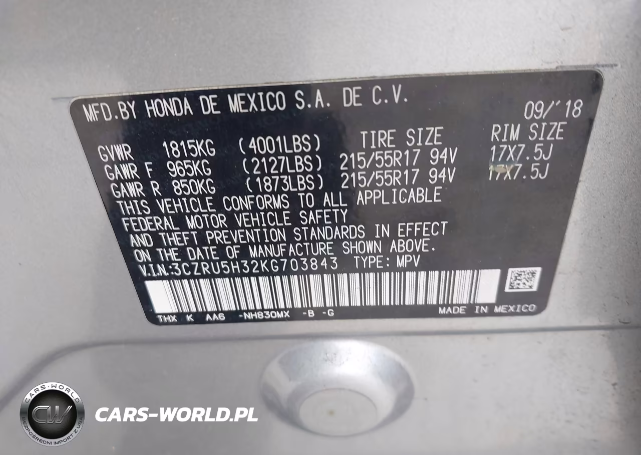 2019 Honda Hr-V Lx VIN:3CZRU5H32KG703843 - 9