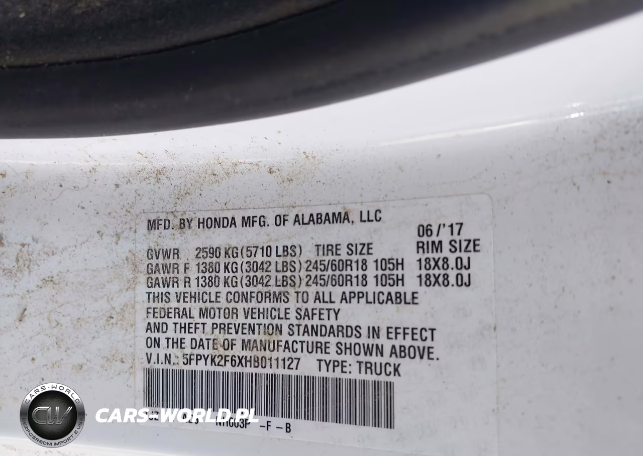 2017 Honda Ridgeline Rtl-T VIN:5FPYK2F6XHB011127 - 9