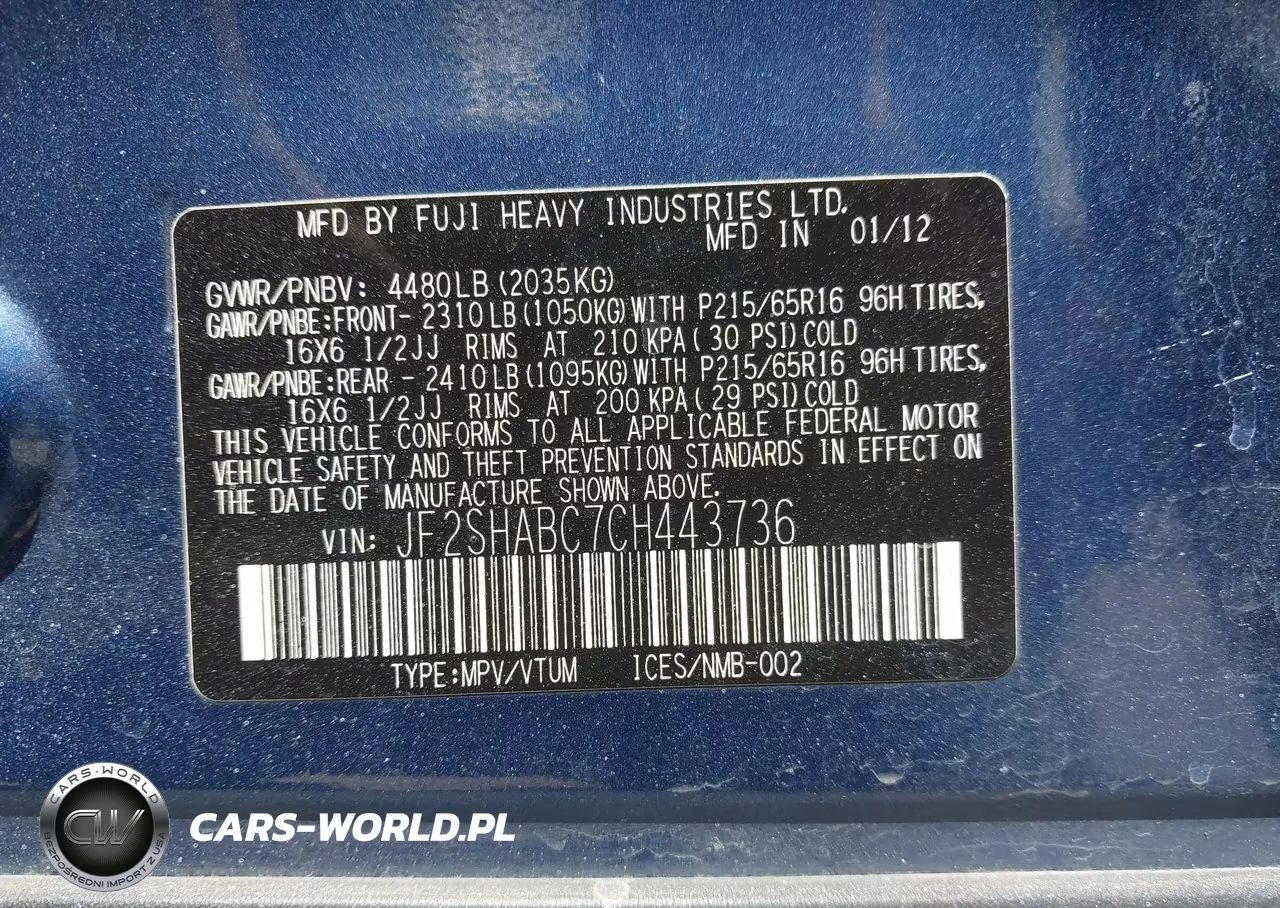 2012 Subaru Forester 2.5X VIN:JF2SHABC7CH443736 - 9