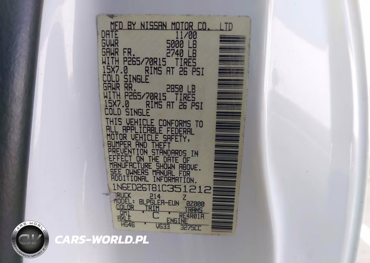 2001 Nissan Frontier 2Wd Xe Desert Runner VIN:1N6ED26T81C351212 - 9