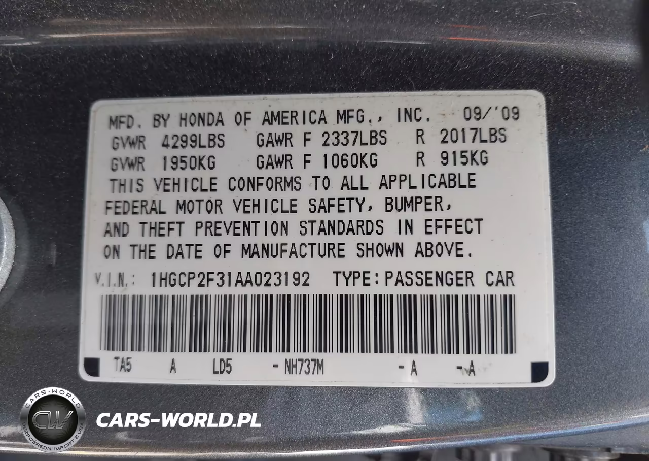 2010 Honda Accord 2.4 Lx VIN:1HGCP2F31AA023192 - 9