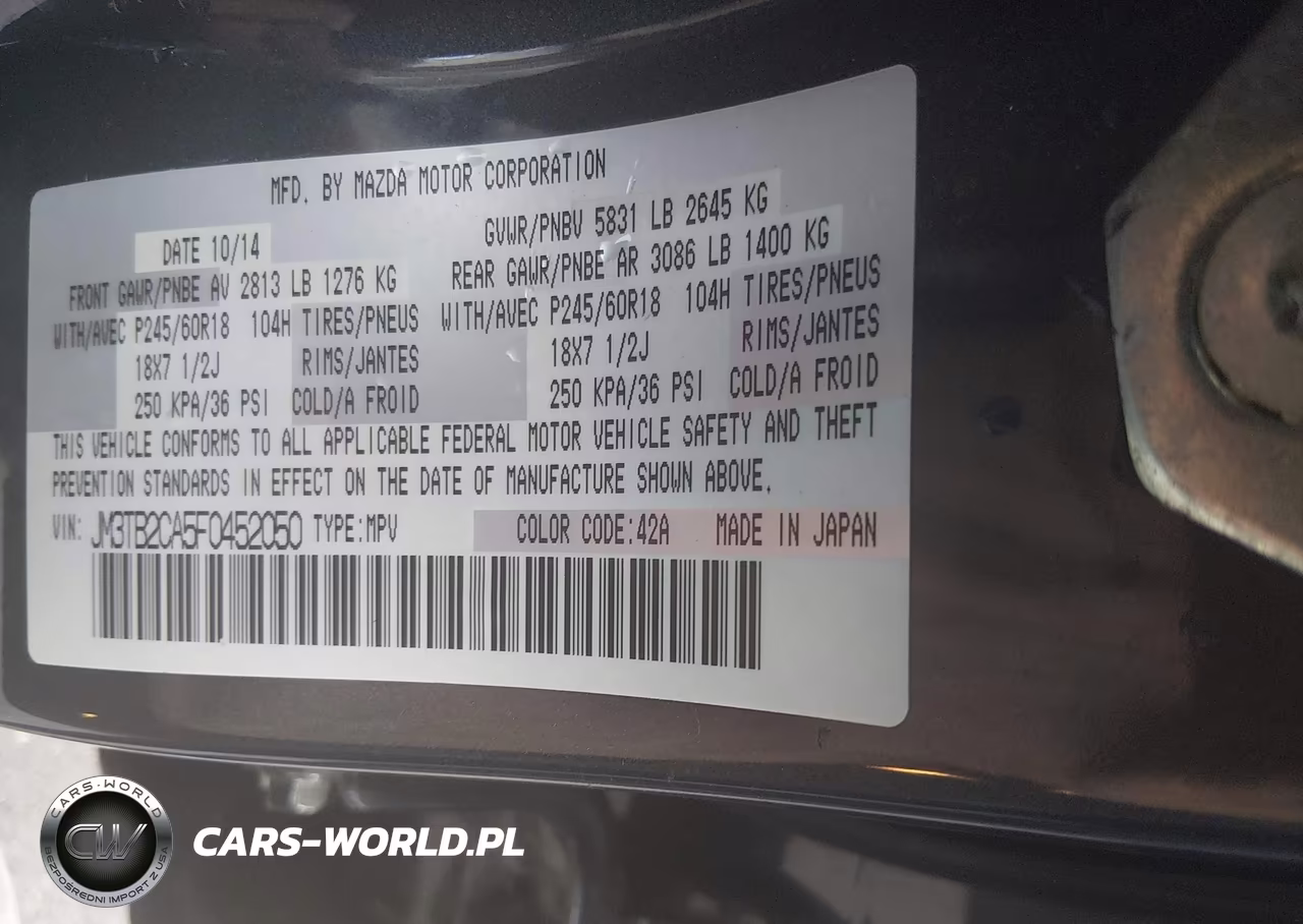 2015 Mazda Cx-9 Touring VIN:JM3TB2CA5F0452050 - 9