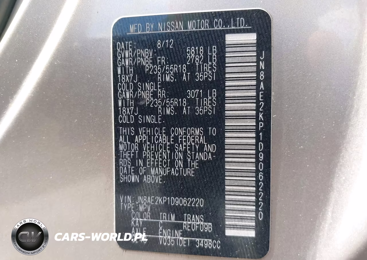 2013 Nissan Quest Sl VIN:JN8AE2KP1D9062220 - 9