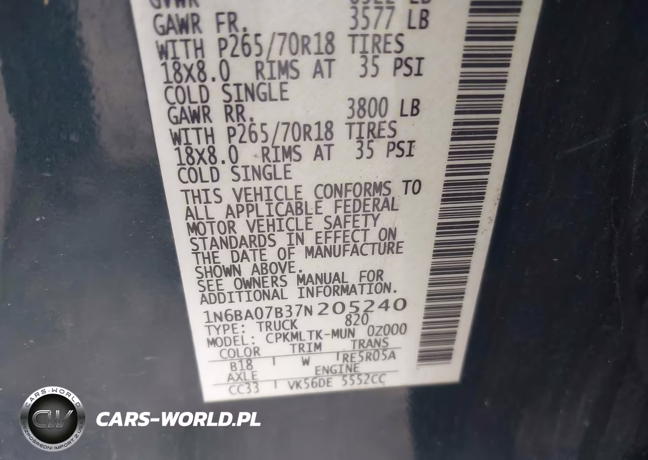 2007 Nissan Titan Se VIN:1N6BA07B37N205240 - 9