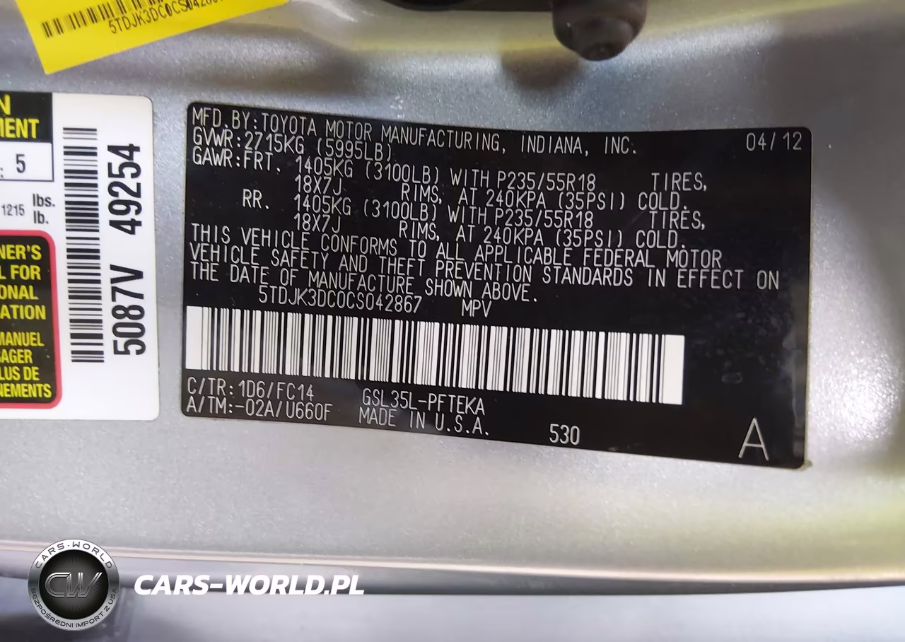 2012 Toyota Sienna Le 7 Passenger VIN:5TDJK3DC0CS042867 - 9