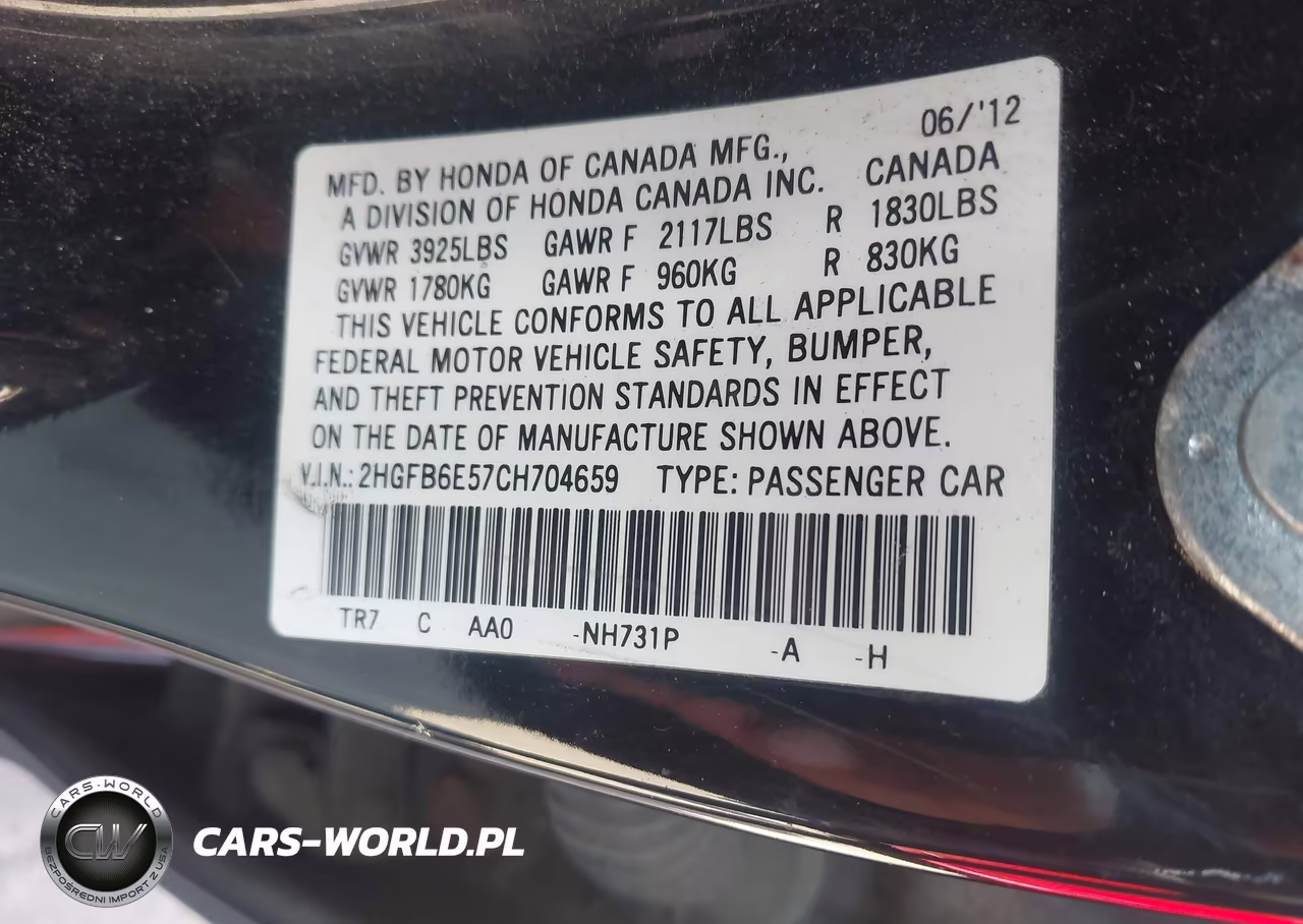 2012 Honda Civic Si VIN:2HGFB6E57CH704659 - 9