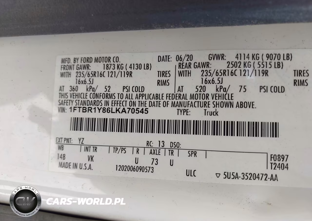 2020 Ford Transit-250 VIN:1FTBR1Y86LKA70545 - 9