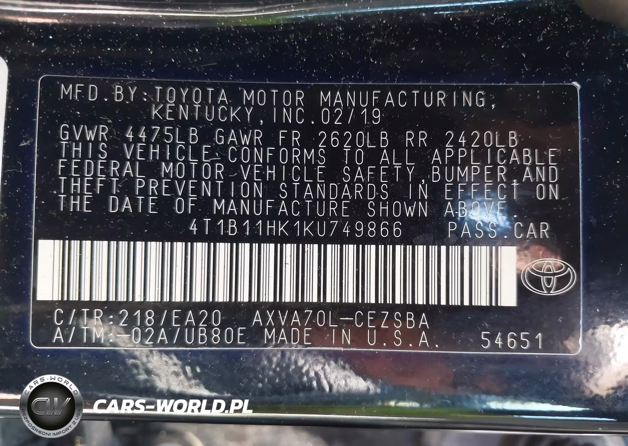 2019 Toyota Camry Se VIN:4T1B11HK1KU749866 - 9