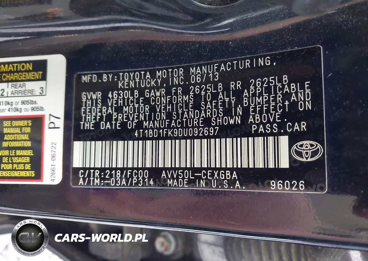 2013 Toyota Camry Hybrid Xle VIN:4T1BD1FK9DU092697 - 9