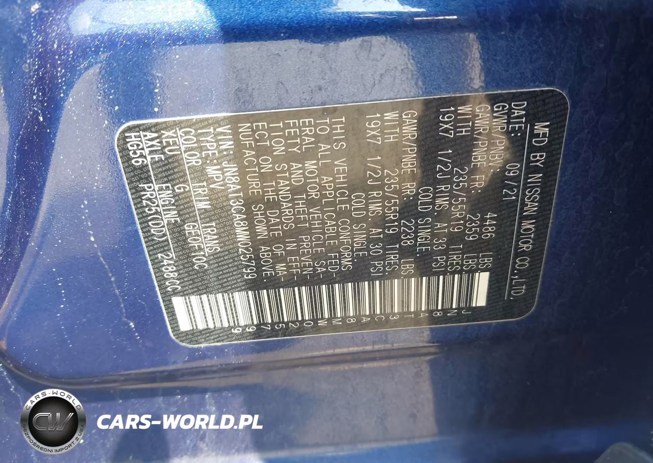 2021 Nissan Rogue Sl Fwd VIN:JN8AT3CA8MW025799 - 9