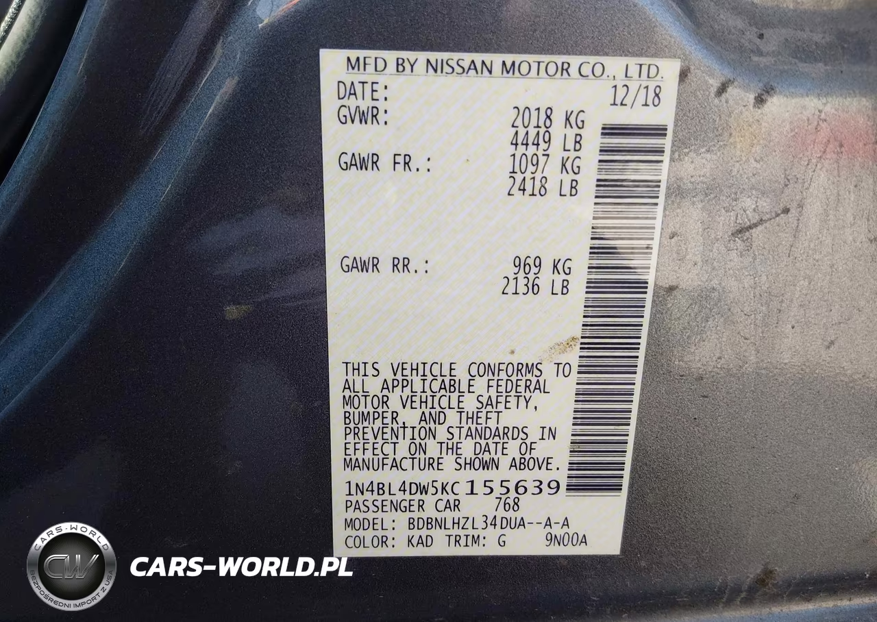 2019 Nissan Altima 2.5 Sv VIN:1N4BL4DW5KC155639 - 9