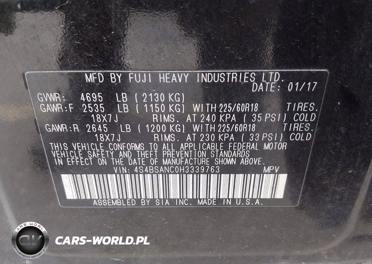 2017 Subaru Outback 2.5I Limited VIN:4S4BSANC0H3339763 - 9