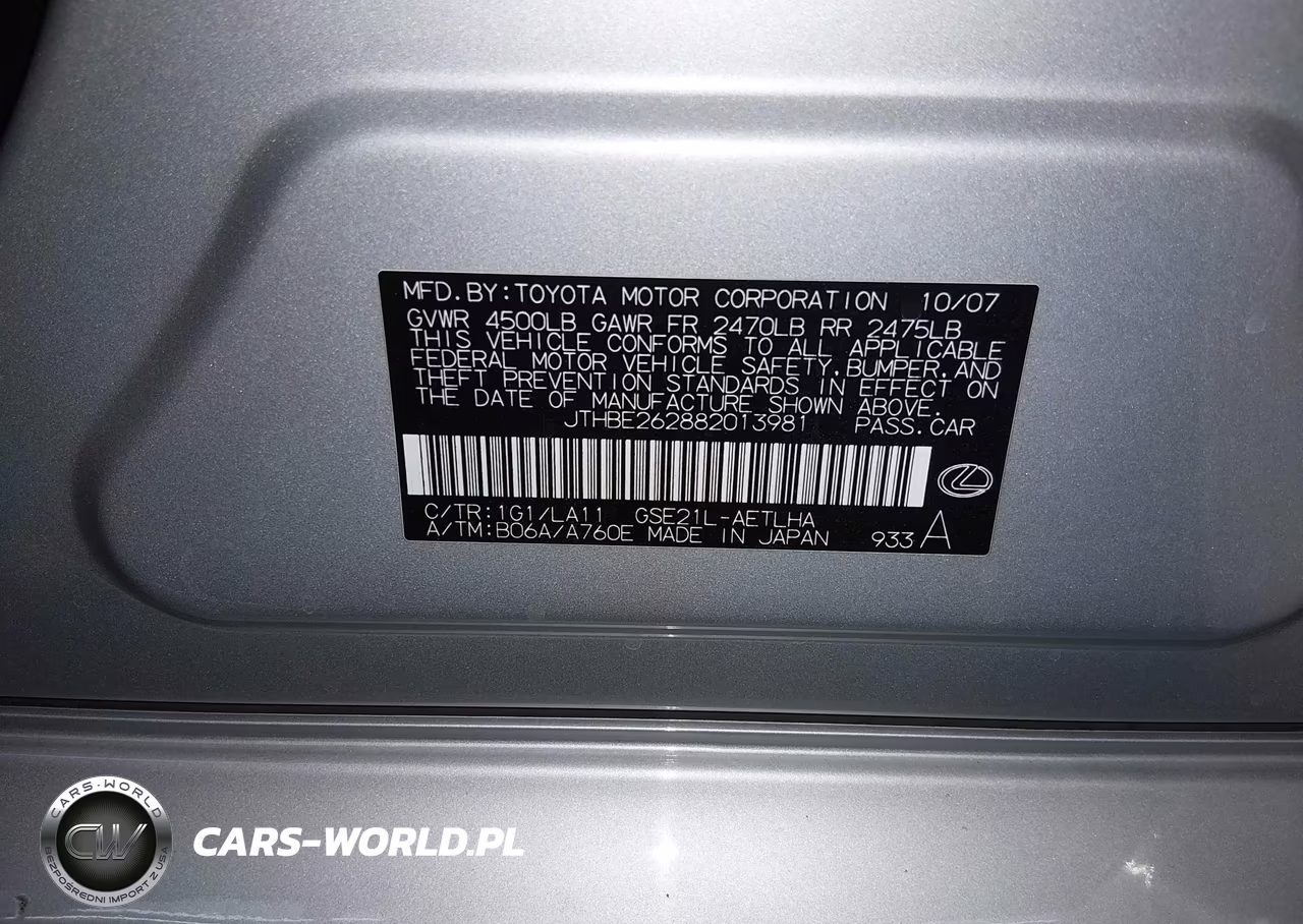 2008 Lexus Is 350 VIN:JTHBE262882013981 - 9