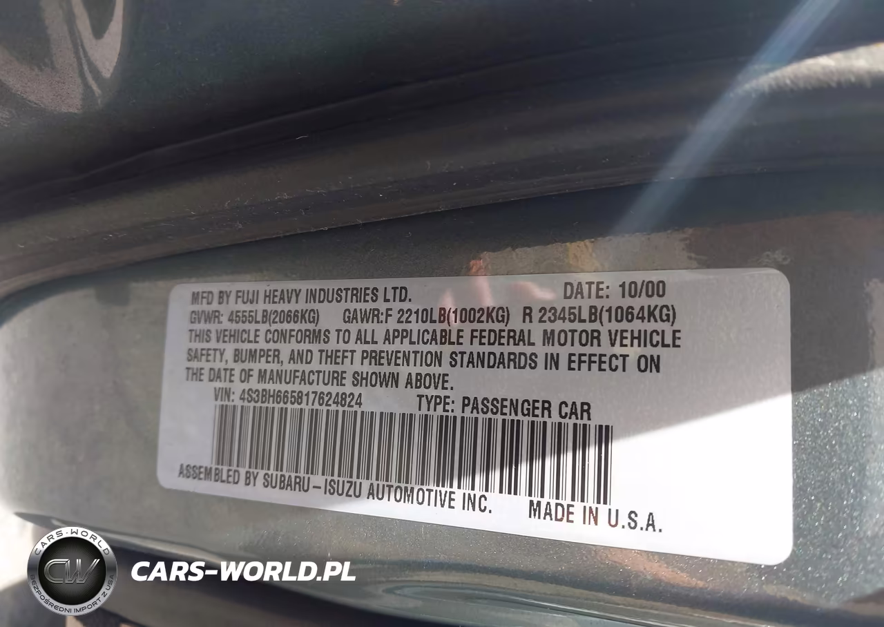 2001 Subaru Outback VIN:4S3BH665817624824 - 9