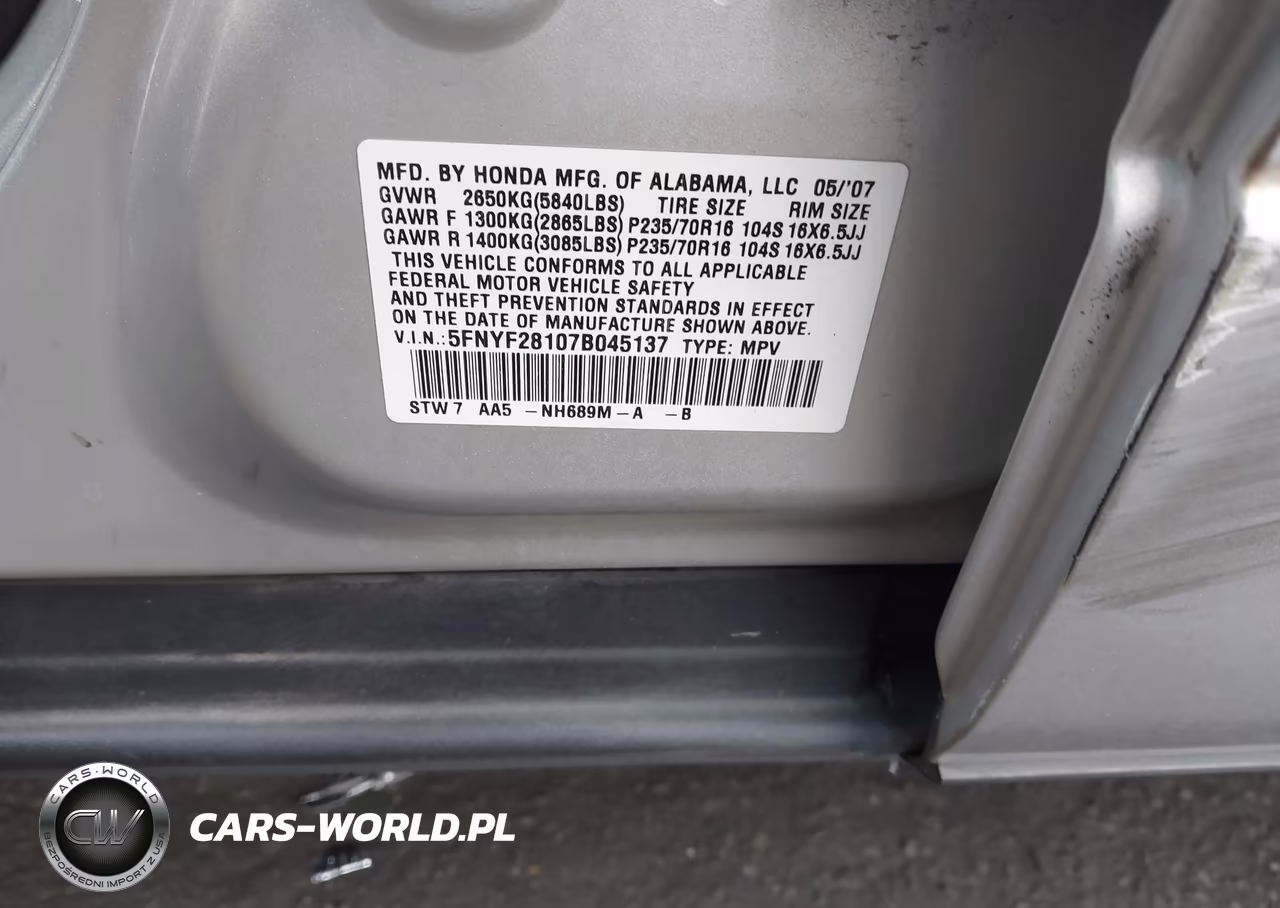2007 Honda Pilot Lx VIN:5FNYF28107B045137 - 9
