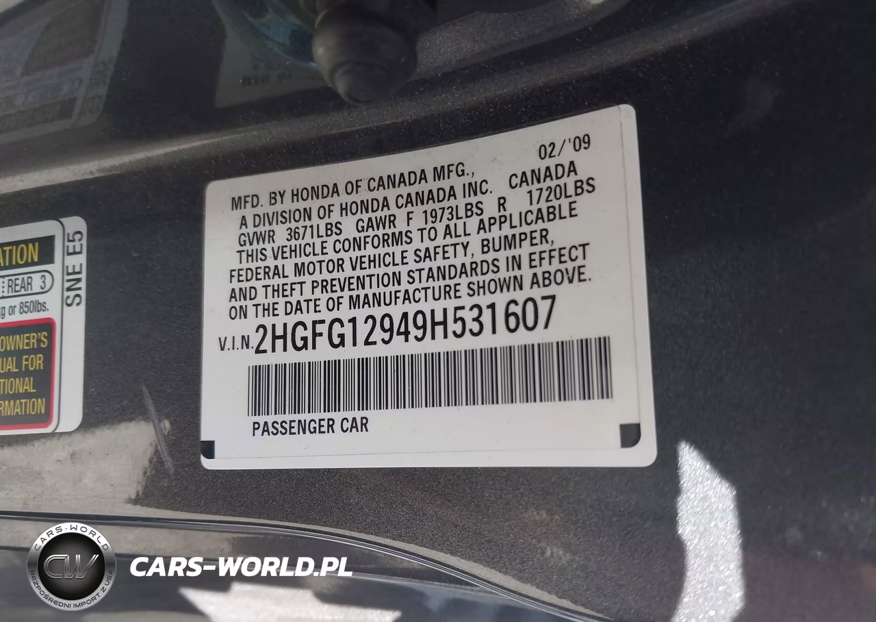 2009 Honda Civic Ex-L VIN:2HGFG12949H531607 - 9