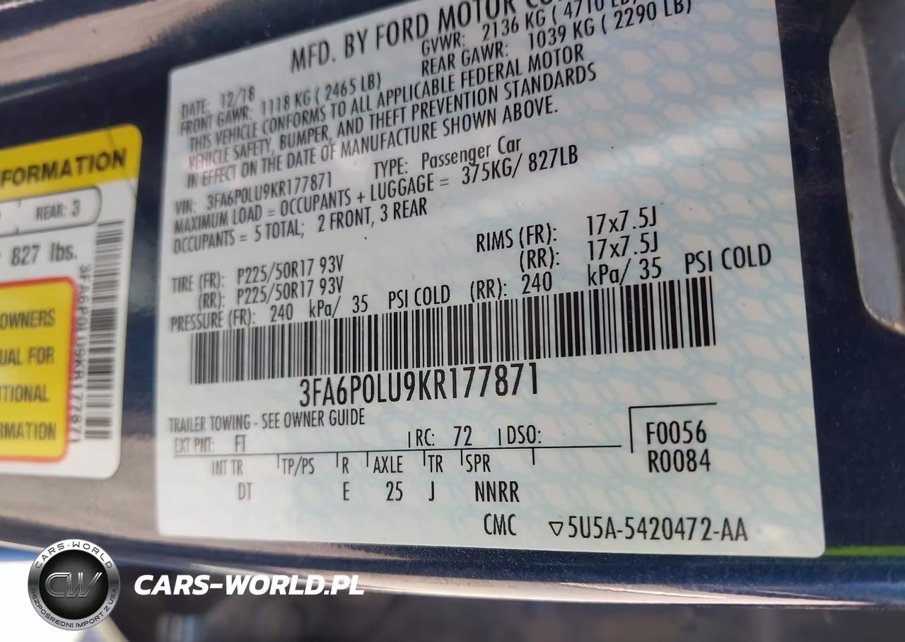 2019 Ford Fusion Hybrid Se VIN:3FA6P0LU9KR177871 - 9