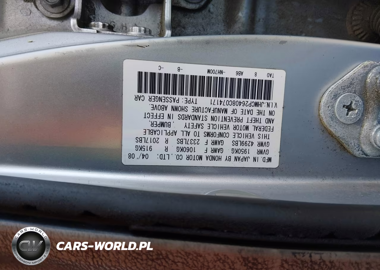 2008 Honda Accord 2.4 Lx-P VIN:JHMCP26408C074171 - 9