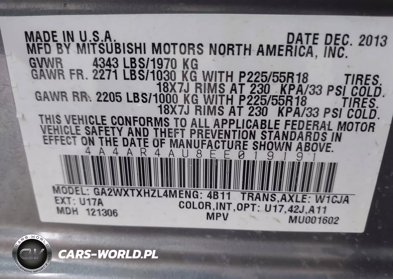 2014 Mitsubishi Outlander Sport Se VIN:4A4AR4AU8EE019191 - 9
