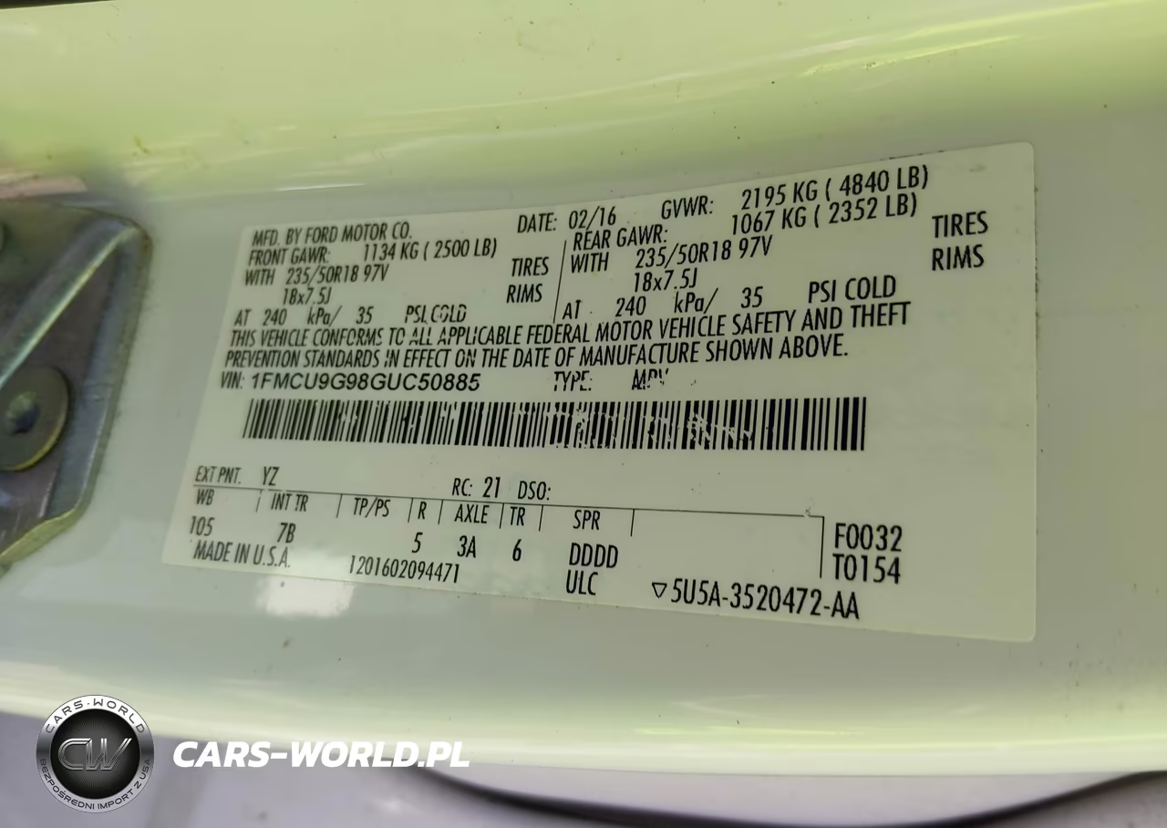 2016 Ford Escape Se VIN:1FMCU9G98GUC50885 - 9