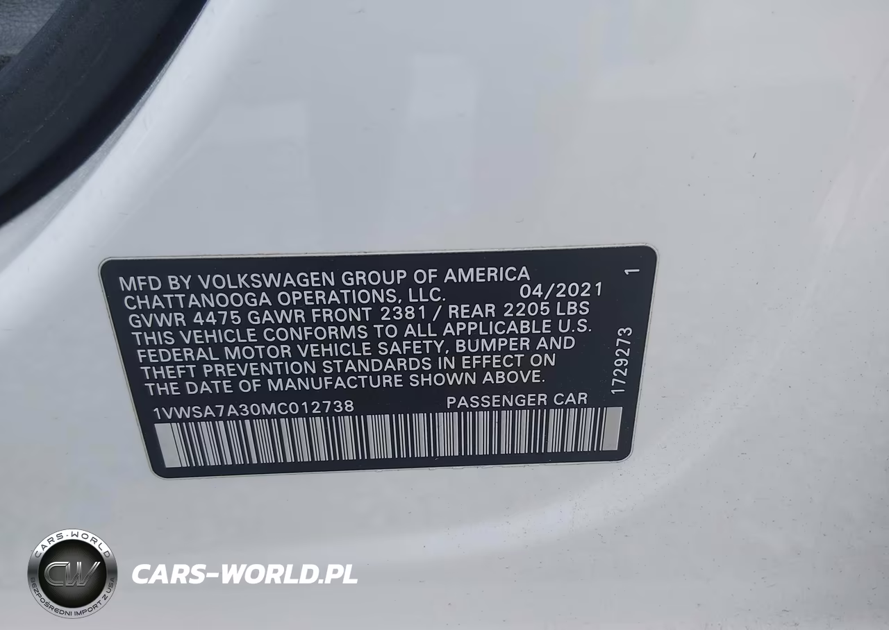 2021 Volkswagen Passat 2.0T Se VIN:1VWSA7A30MC012738 - 9
