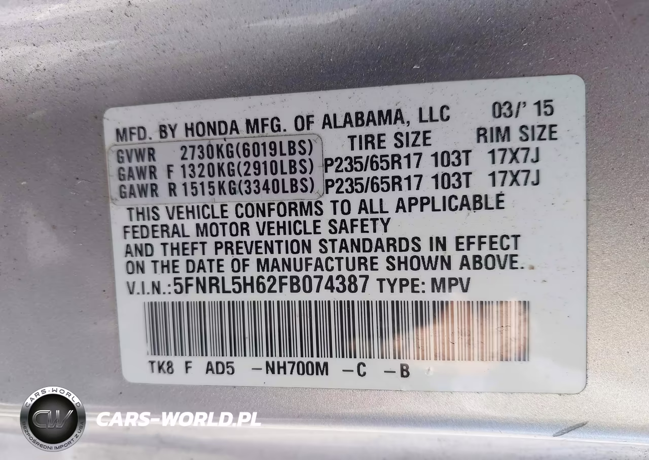 2015 Honda Odyssey Ex-L VIN:5FNRL5H62FB074387 - 9
