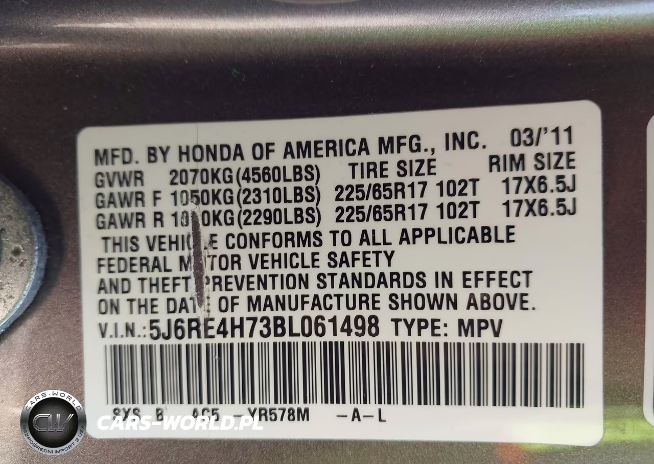 2011 Honda Cr-V Ex-L VIN:5J6RE4H73BL061498 - 9