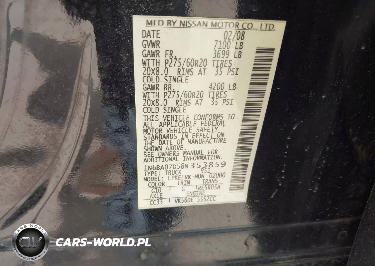 2008 Nissan Titan Se VIN:1N6BA07D58N353859 - 9