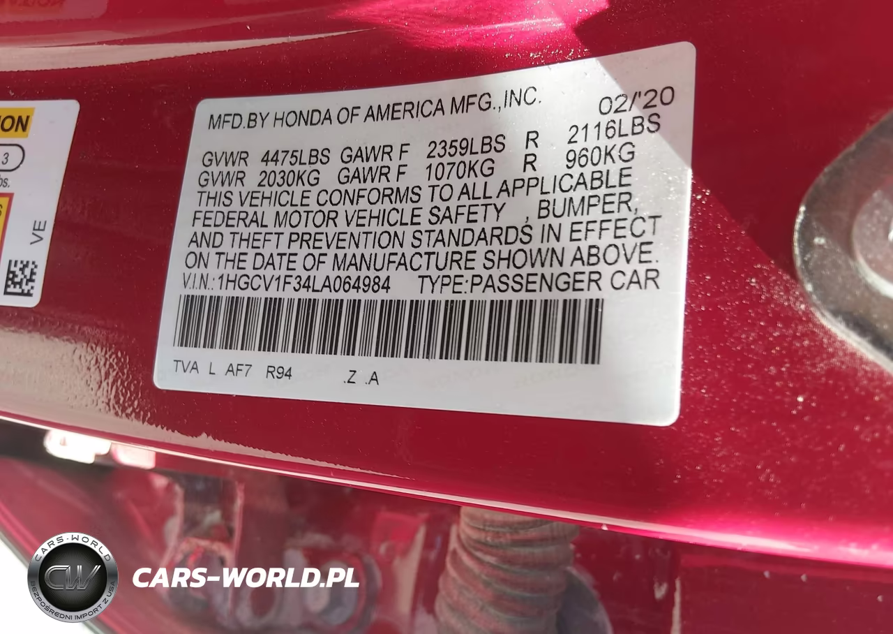 2020 Honda Accord Sport VIN:1HGCV1F34LA064984 - 9