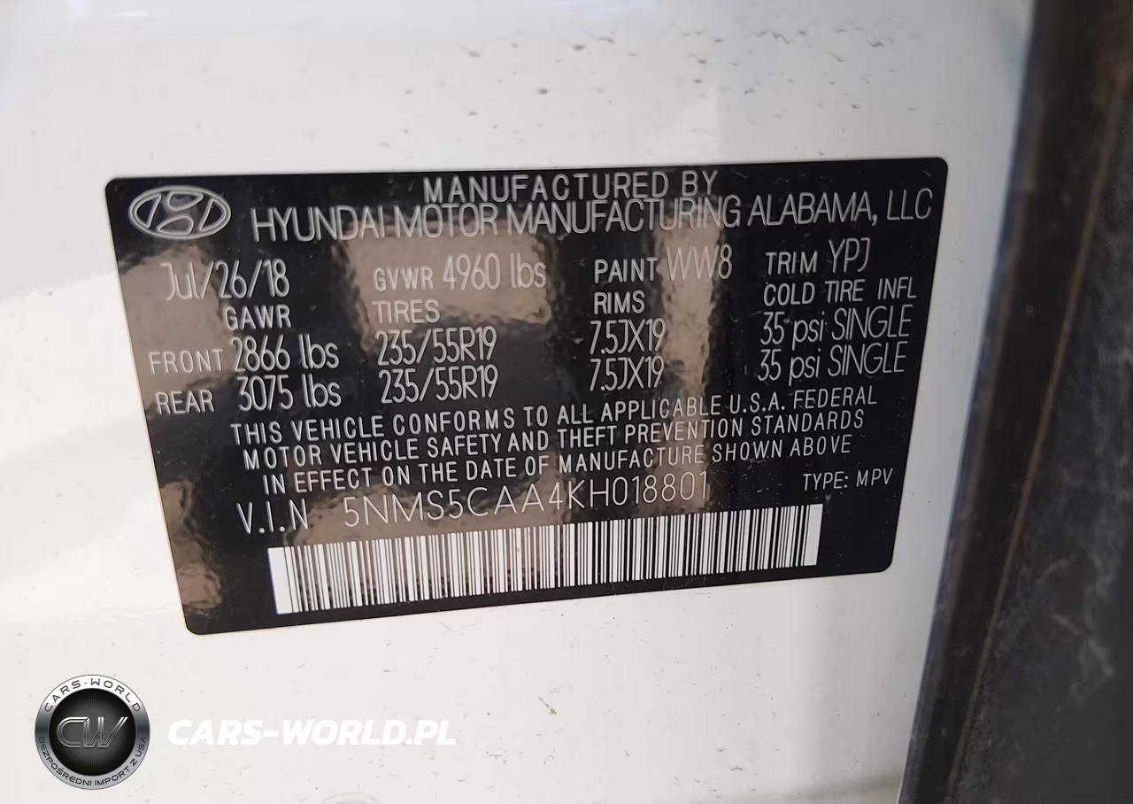 2019 Hyundai Santa Fe Limited 2.0T VIN:5NMS5CAA4KH018801 - 9