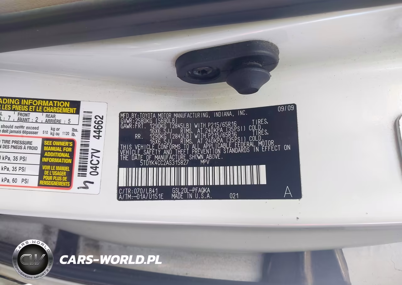 2010 Toyota Sienna Xle VIN:5TDYK4CC2AS315827 - 9