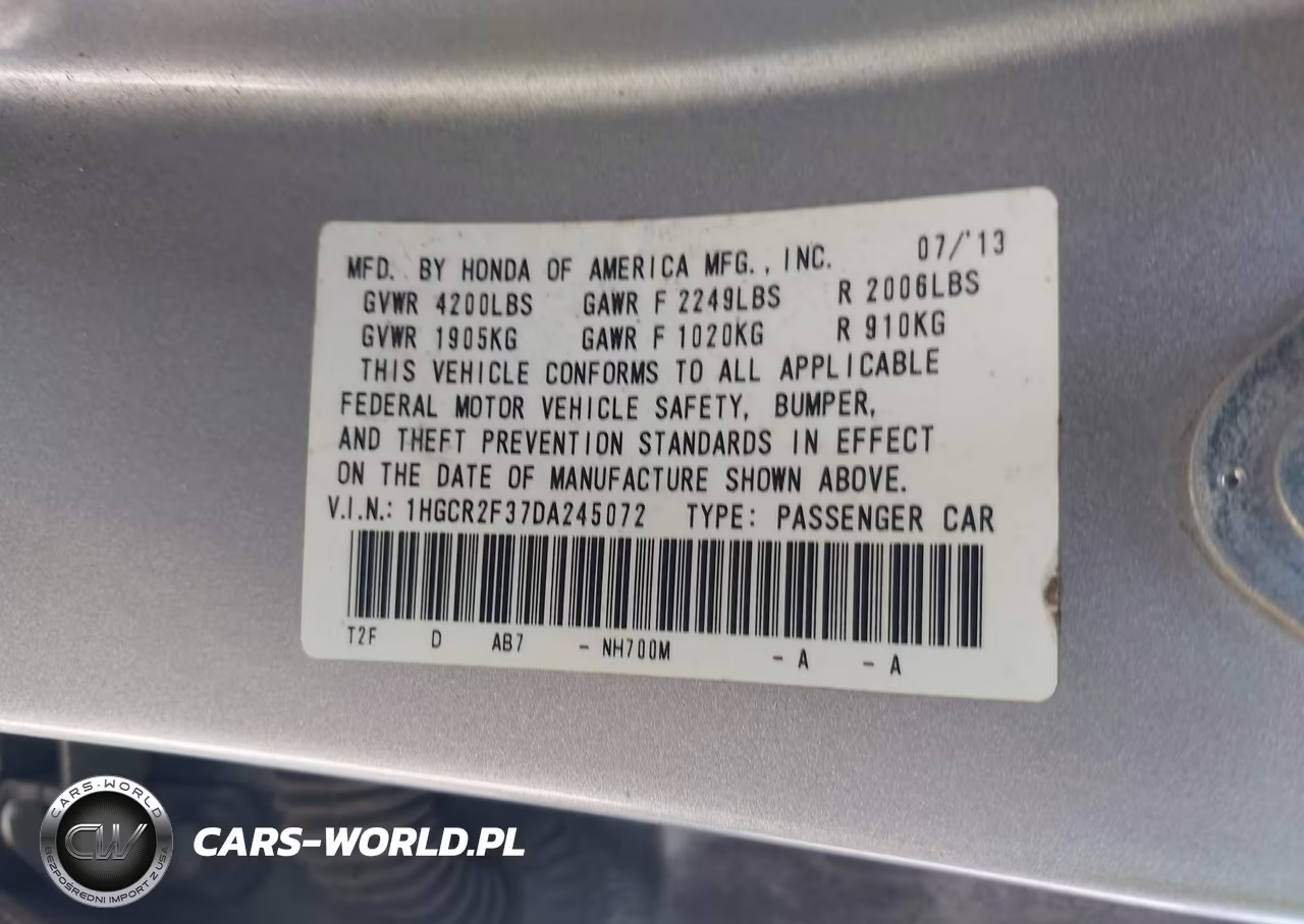 2013 Honda Accord Lx VIN:1HGCR2F37DA245072 - 9
