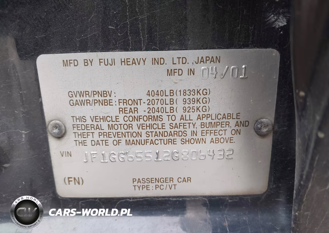 2002 Subaru Impreza 2.5Ts VIN:JF1GG65512G806432 - 9