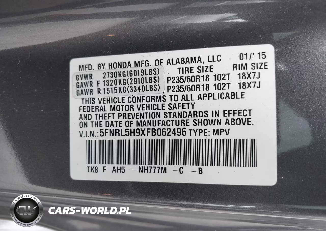 2015 Honda Odyssey Touring-Touring Elite VIN:5FNRL5H9XFB062496 - 9