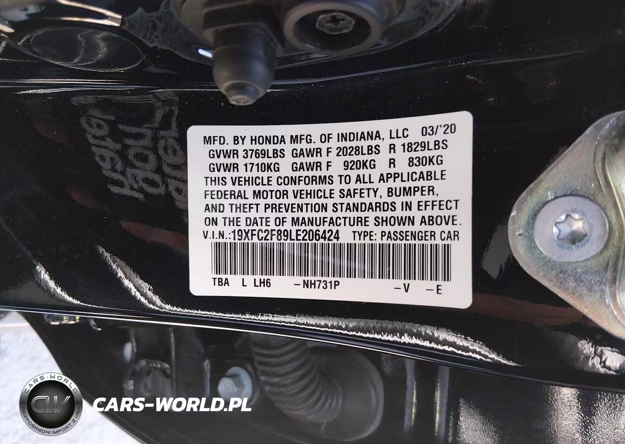 2020 Honda Civic Sport VIN:19XFC2F89LE206424 - 9