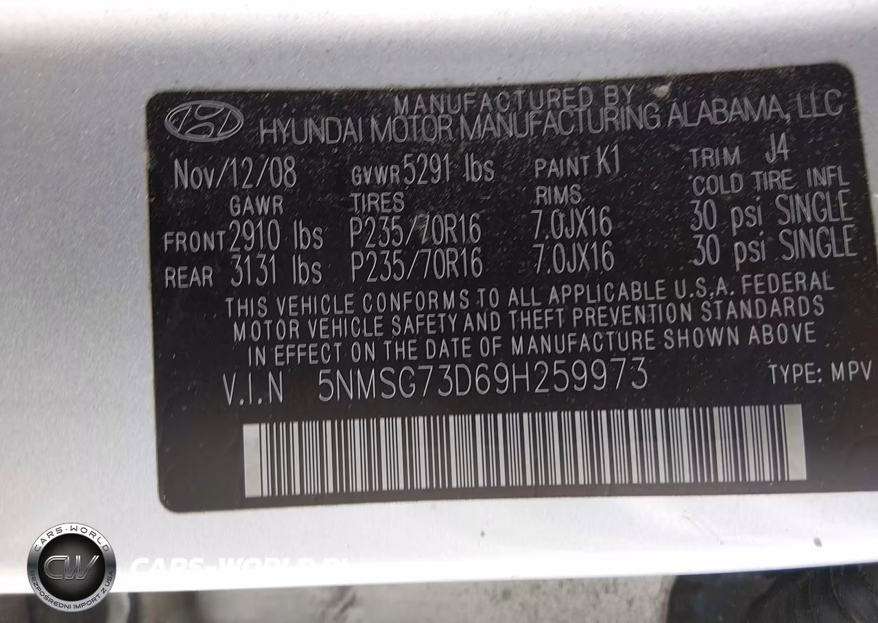 2009 Hyundai Santa Fe Gls VIN:5NMSG73D69H259973 - 9