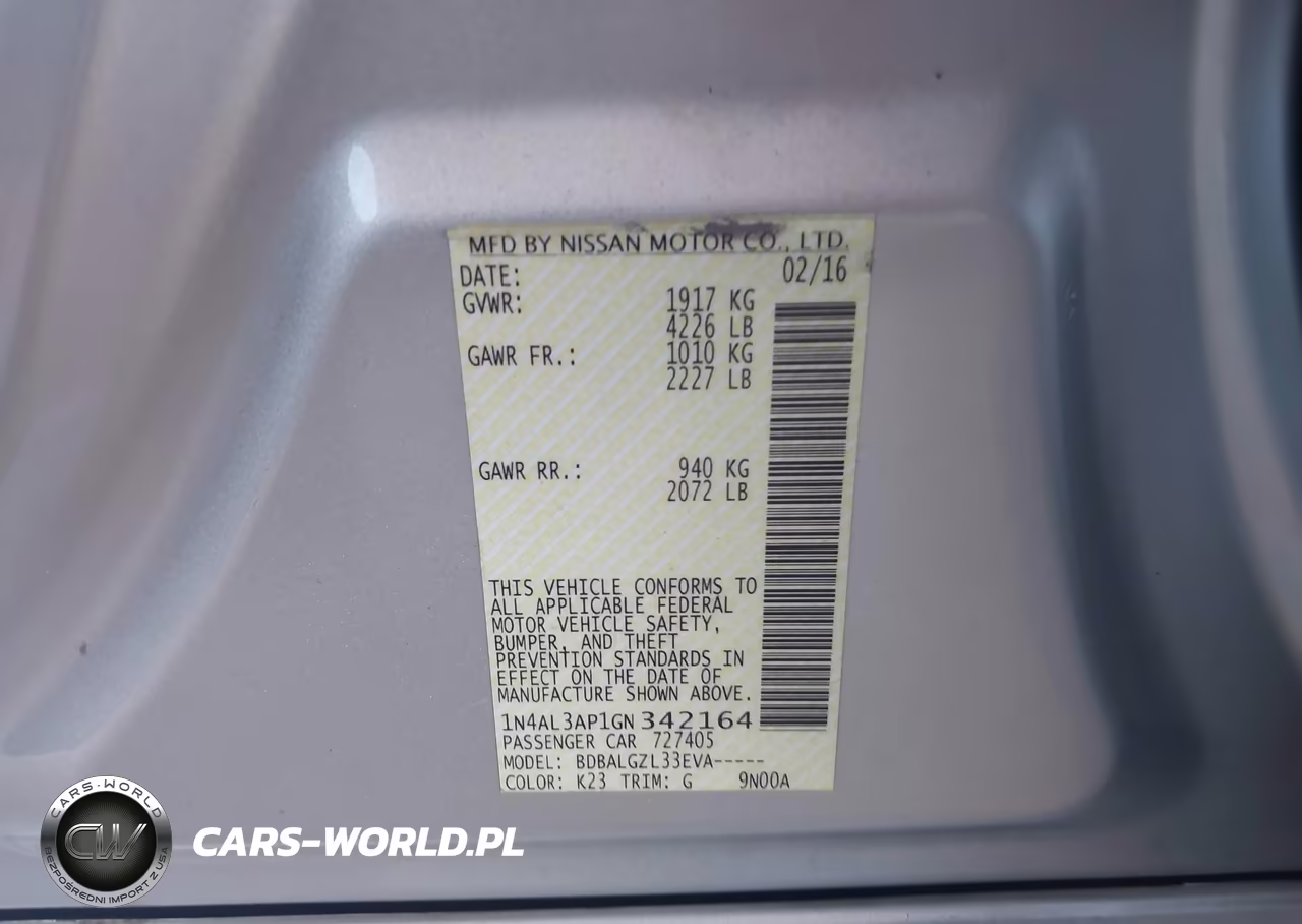 2016 Nissan Altima 2.5-2.5 S-2.5 Sl-2.5 Sr-2.5 Sv VIN:1N4AL3AP1GN342164 - 9