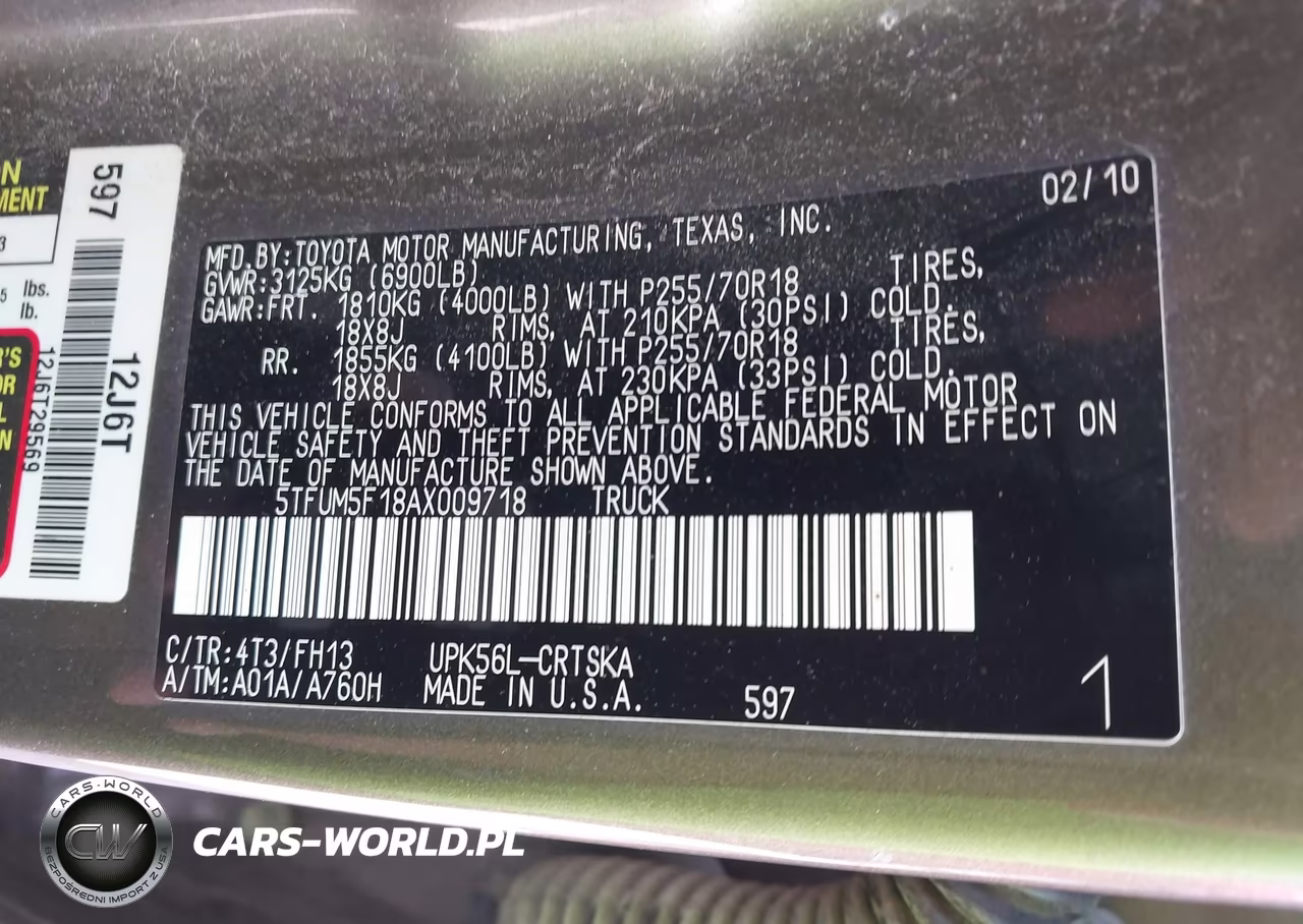2010 Toyota Tundra Grade 4.6L V8 VIN:5TFUM5F18AX009718 - 9