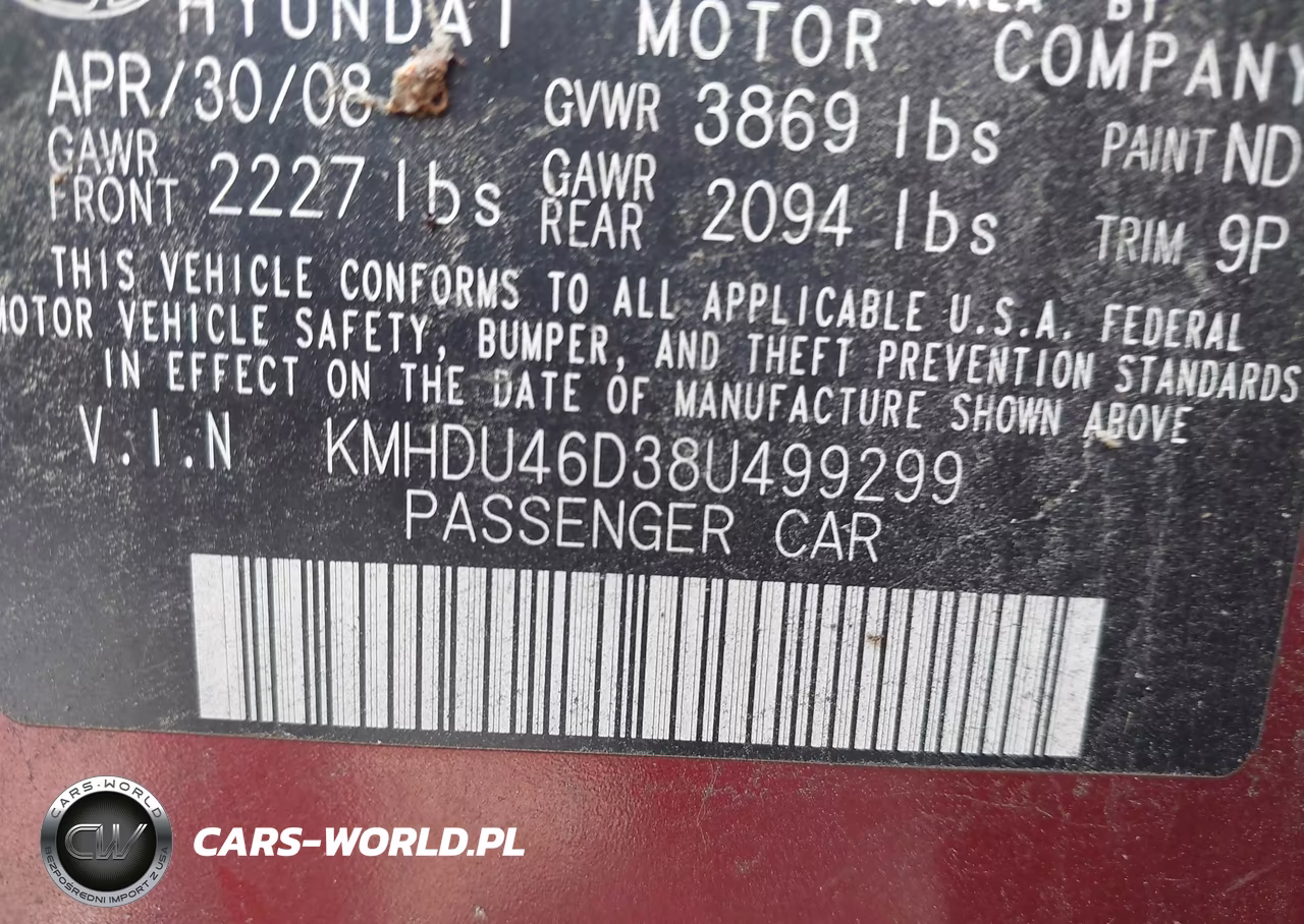2008 Hyundai Elantra Gls-Se VIN:KMHDU46D38U499299 - 9