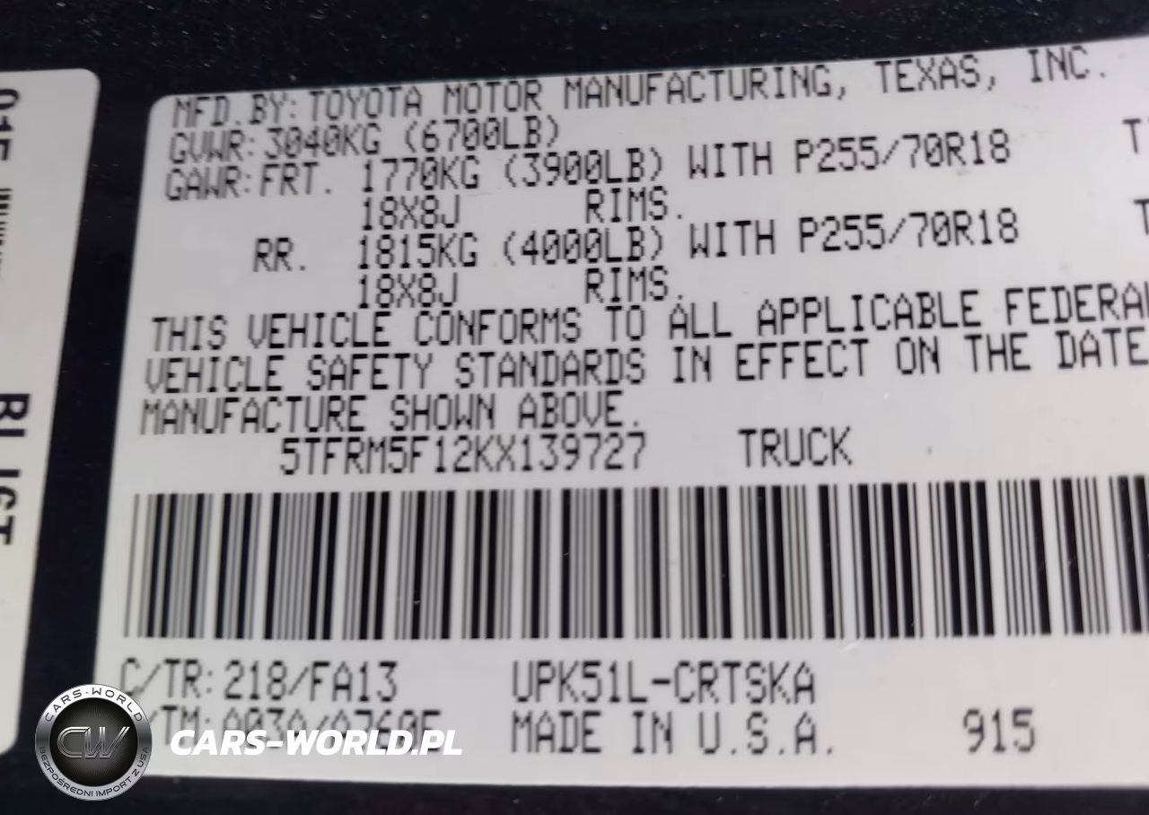 2019 Toyota Tundra Sr 4.6L V8 VIN:5TFRM5F12KX139727 - 9