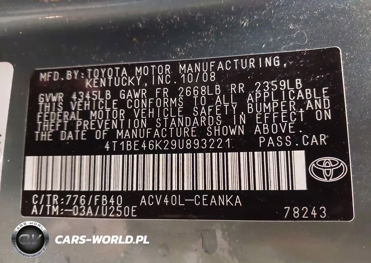 2009 Toyota Camry Le VIN:4T1BE46K29U893221 - 9